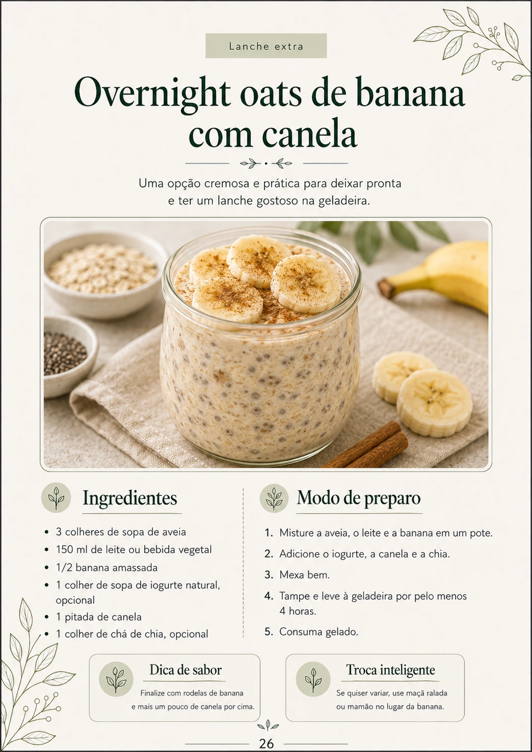 Overnight oats de banana e canela